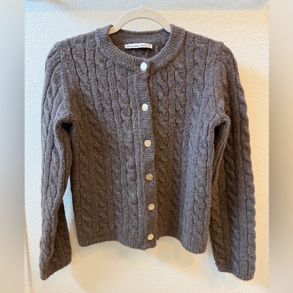 Abercrombie & Fitch Brown Cable Knit Button-Front Cardigan